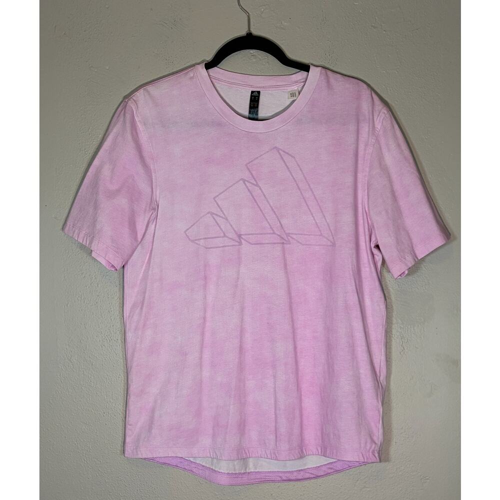 Adidas Womens Pink Tie Dye 3D Logo Graphic T-Shirt HB8880 Short Sleeve Tee M